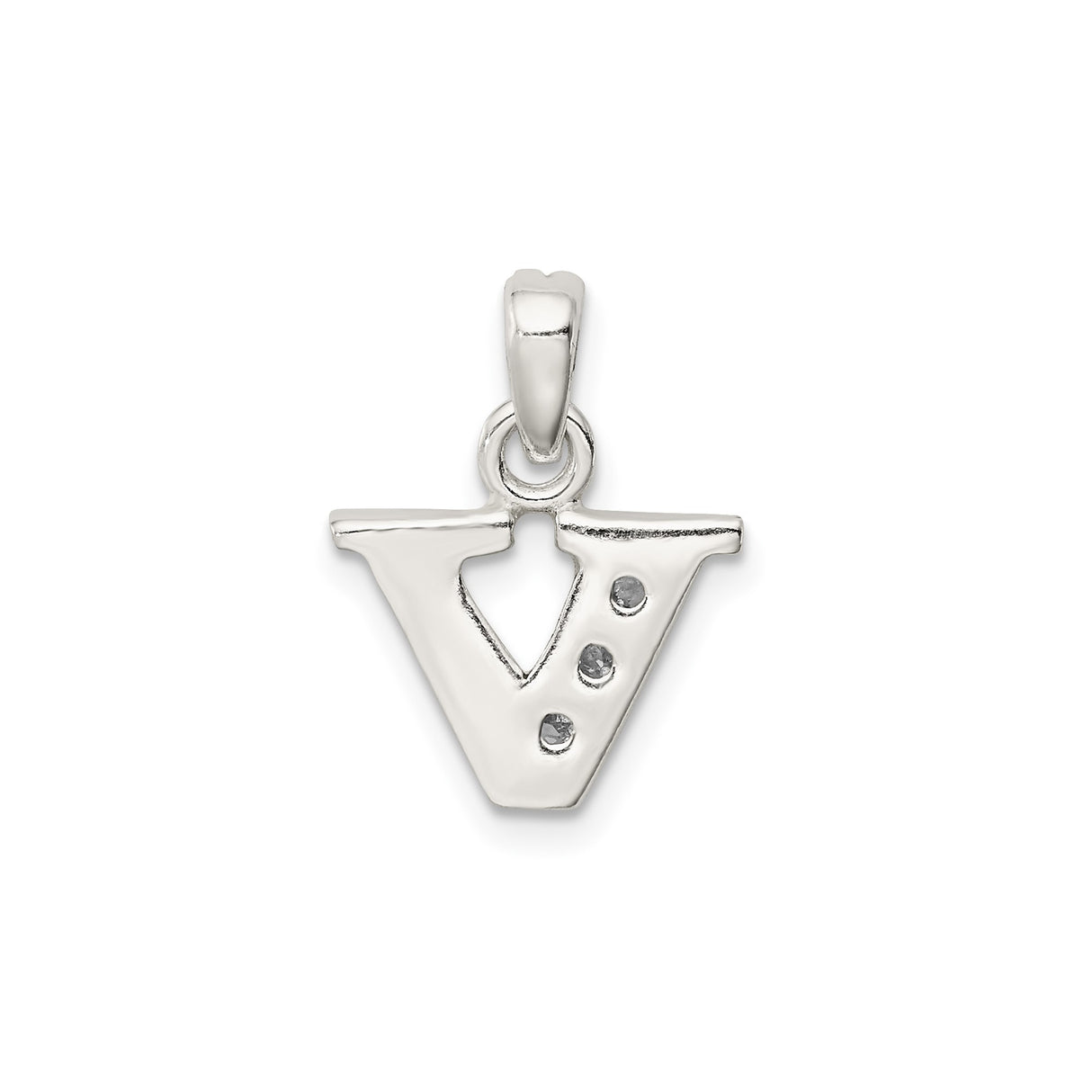 Sterling Silver V Pendant with Cubic Zirconia, Dainty Initial Charm Jewelry for Women