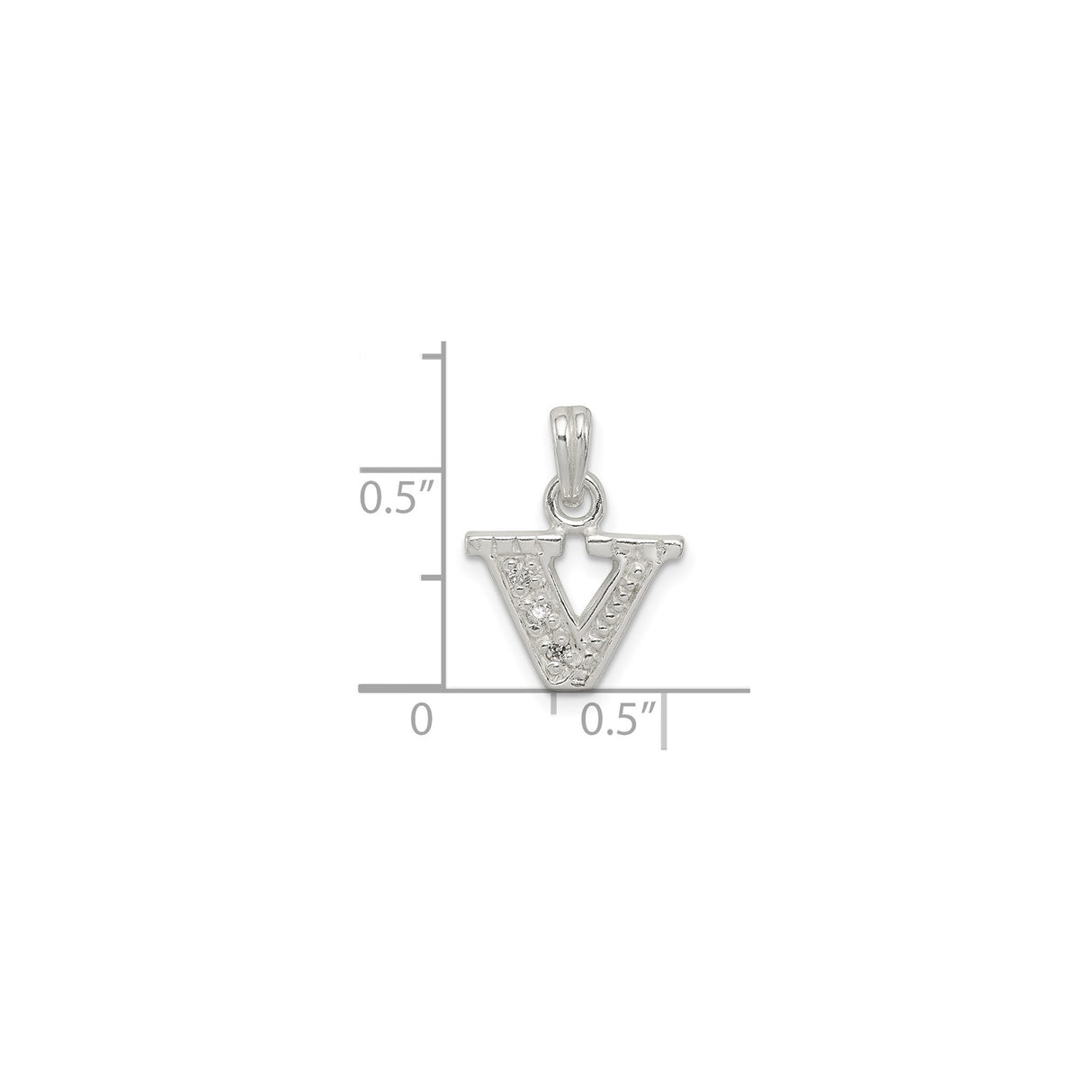 Sterling Silver V Pendant with Cubic Zirconia, Dainty Initial Charm Jewelry for Women