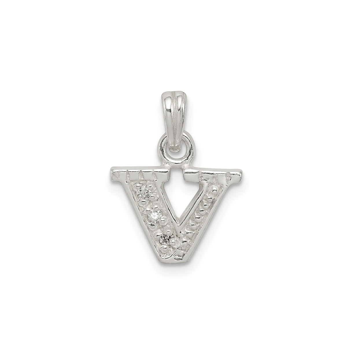 Sterling Silver V Pendant with Cubic Zirconia, Dainty Initial Charm Jewelry for Women