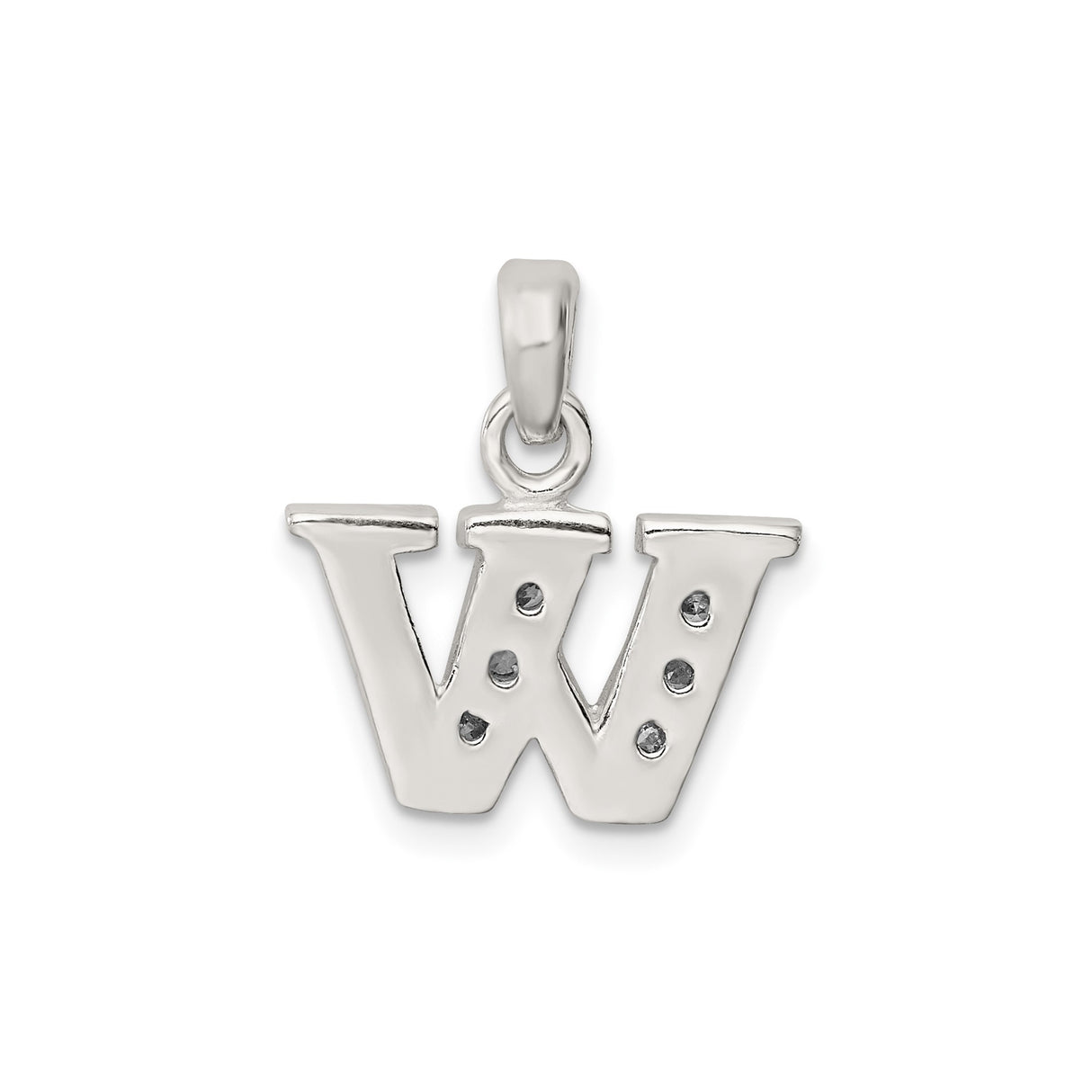 Sterling Silver W Pendant with Cubic Zirconia, Diamond-Cut Accents, Initial Letter Charm