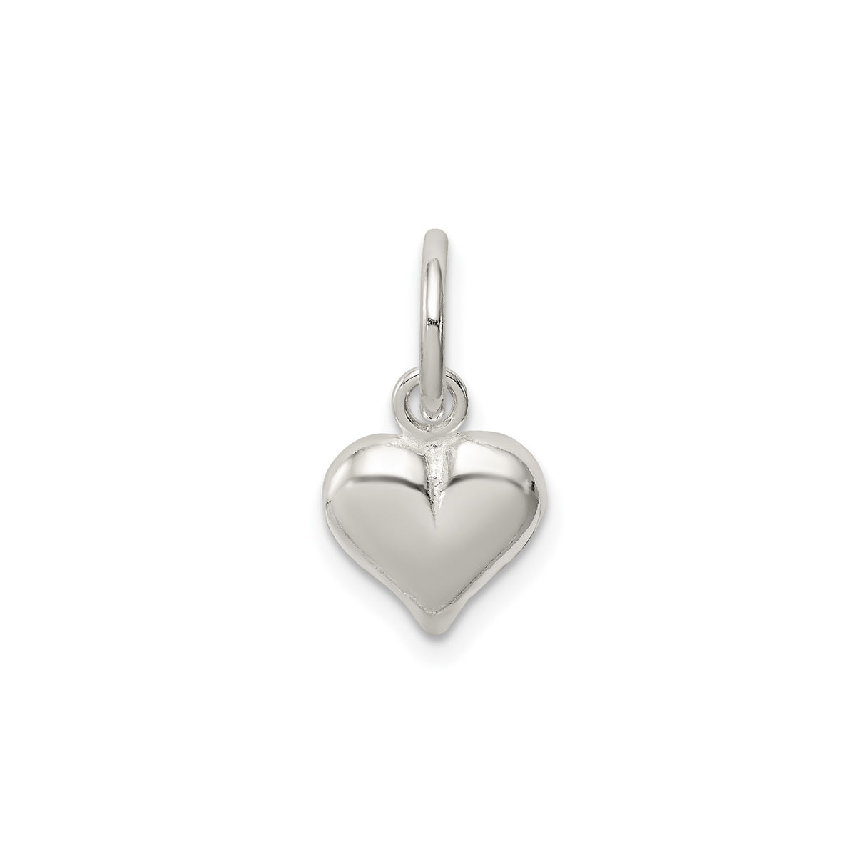 Sterling Silver Heart Charm Pendant with Polished 3D Design for Women