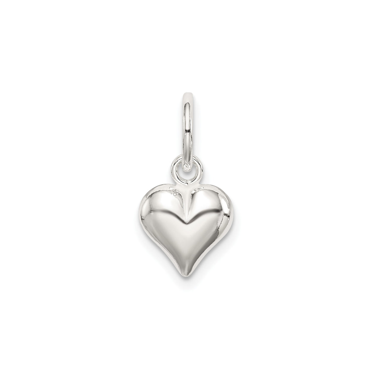 Sterling Silver Heart Charm Pendant with Polished 3D Design for Women