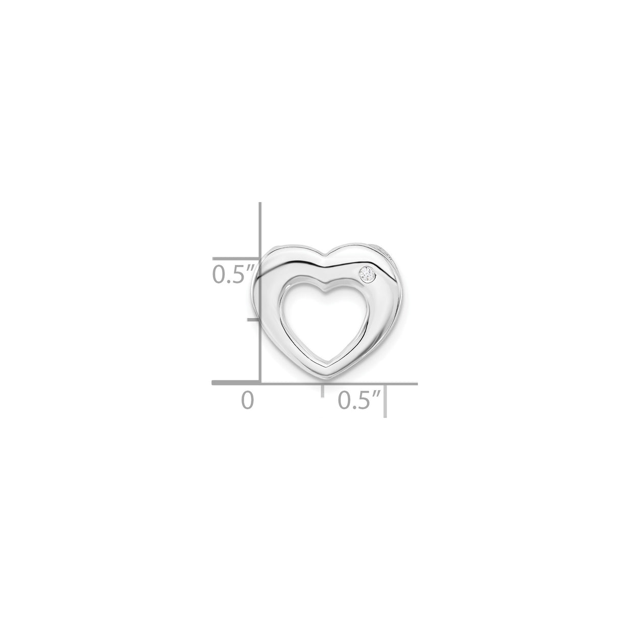 Sterling Silver Heart Charm with Open Center and Cubic Zirconia Accent