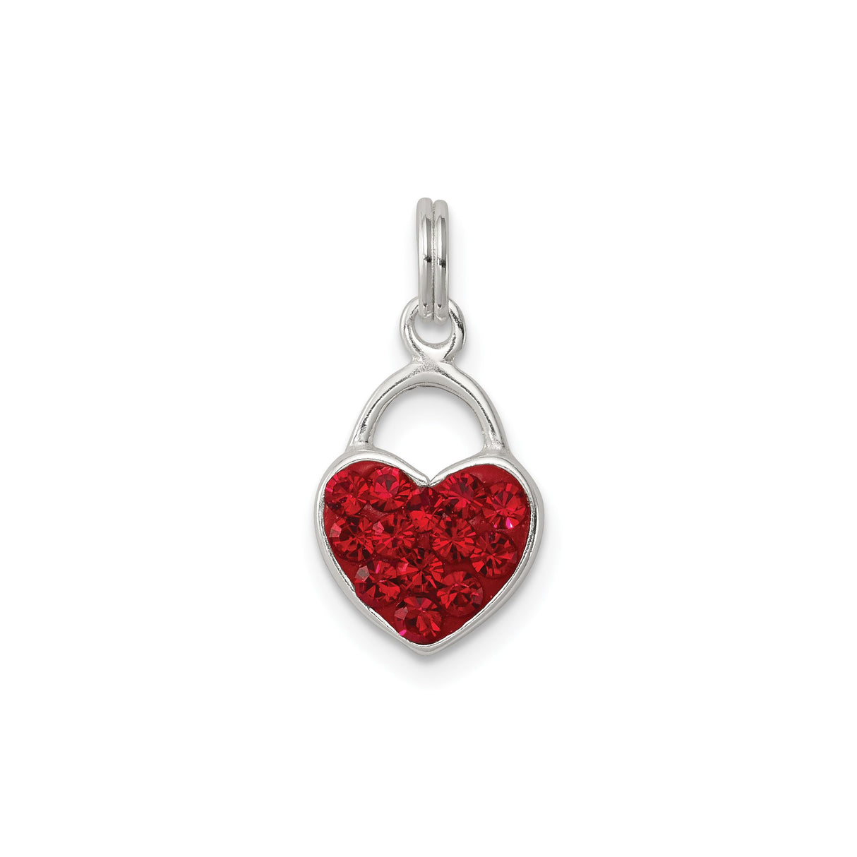 Sterling Silver Heart Lock Pendant with Red Crystals, Romantic Love Charm Jewelry