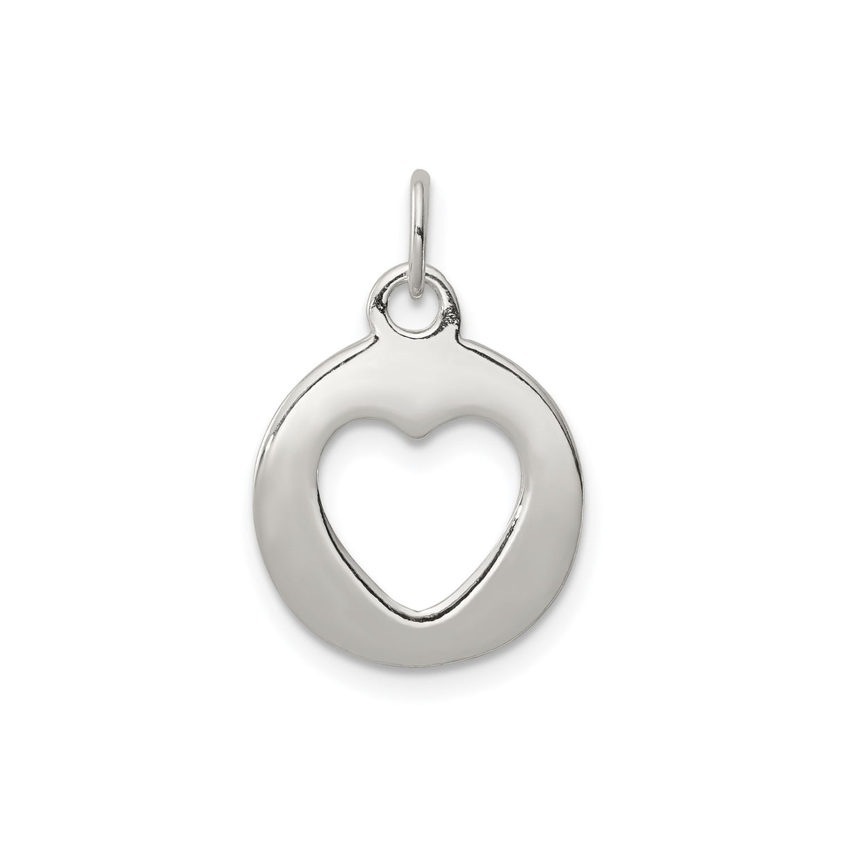 Sterling Silver Open Heart Pendant, Polished Circle with Cutout Heart Design for Women