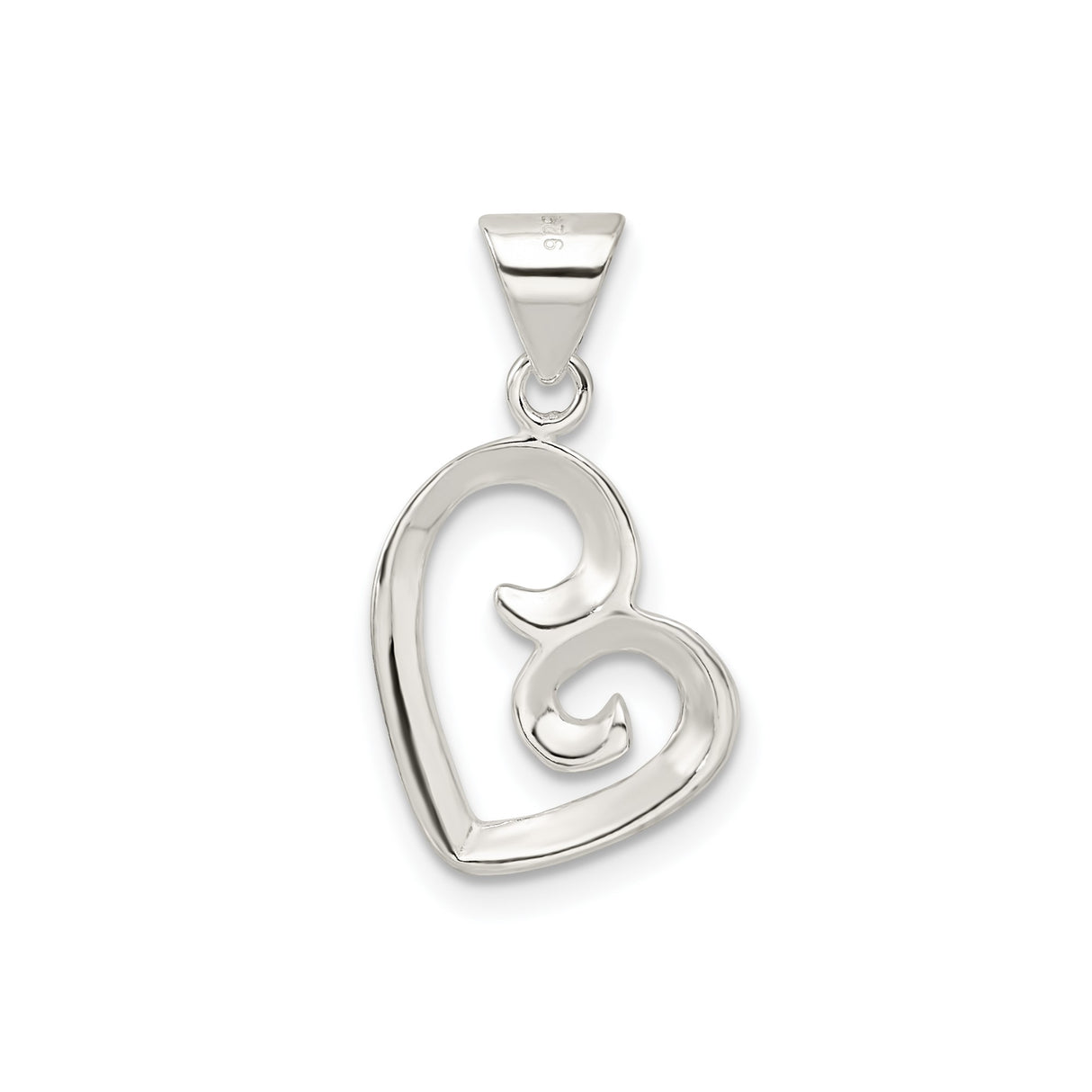 Sterling Silver Heart Pendant with Open Swirl Design, Romantic Feminine Jewelry for Women