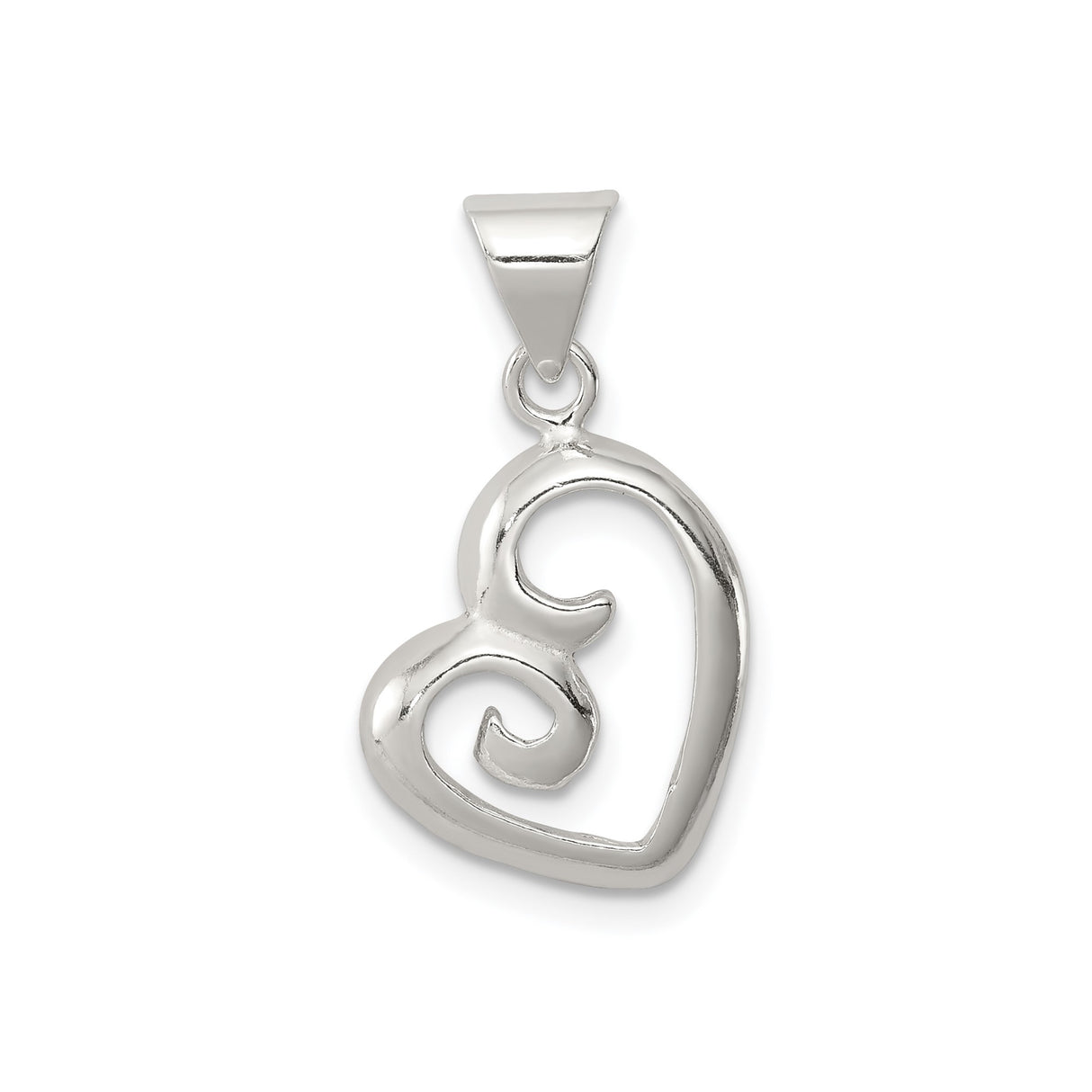 Sterling Silver Heart Pendant with Open Swirl Design, Romantic Feminine Jewelry for Women