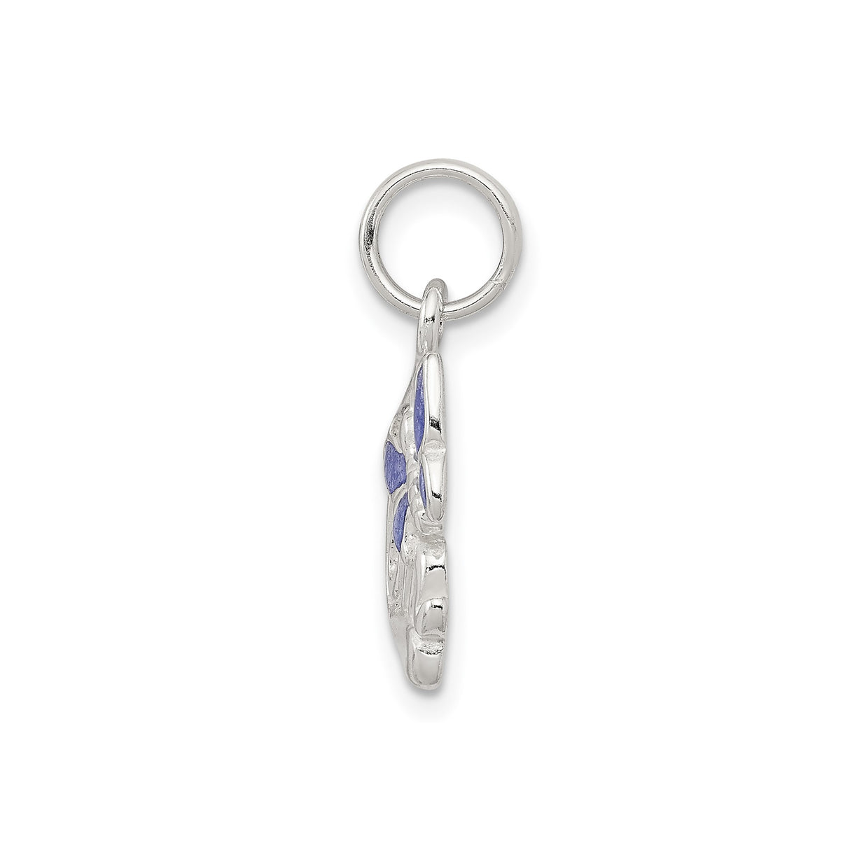 Sterling Silver Mom Pendant Charm with Purple Enamel Butterfly Accent, Script Design