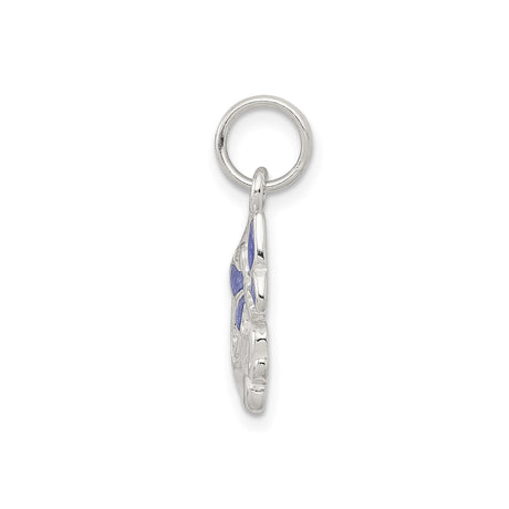 Sterling Silver Mom Pendant Charm with Purple Enamel Butterfly Accent, Script Design