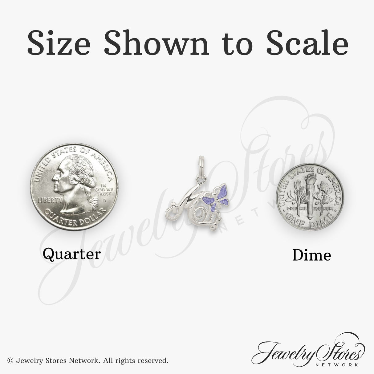 Sterling Silver Mom Pendant Charm with Purple Enamel Butterfly Accent, Script Design