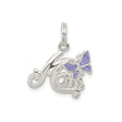 Sterling Silver Mom Pendant Charm with Purple Enamel Butterfly Accent, Script Design