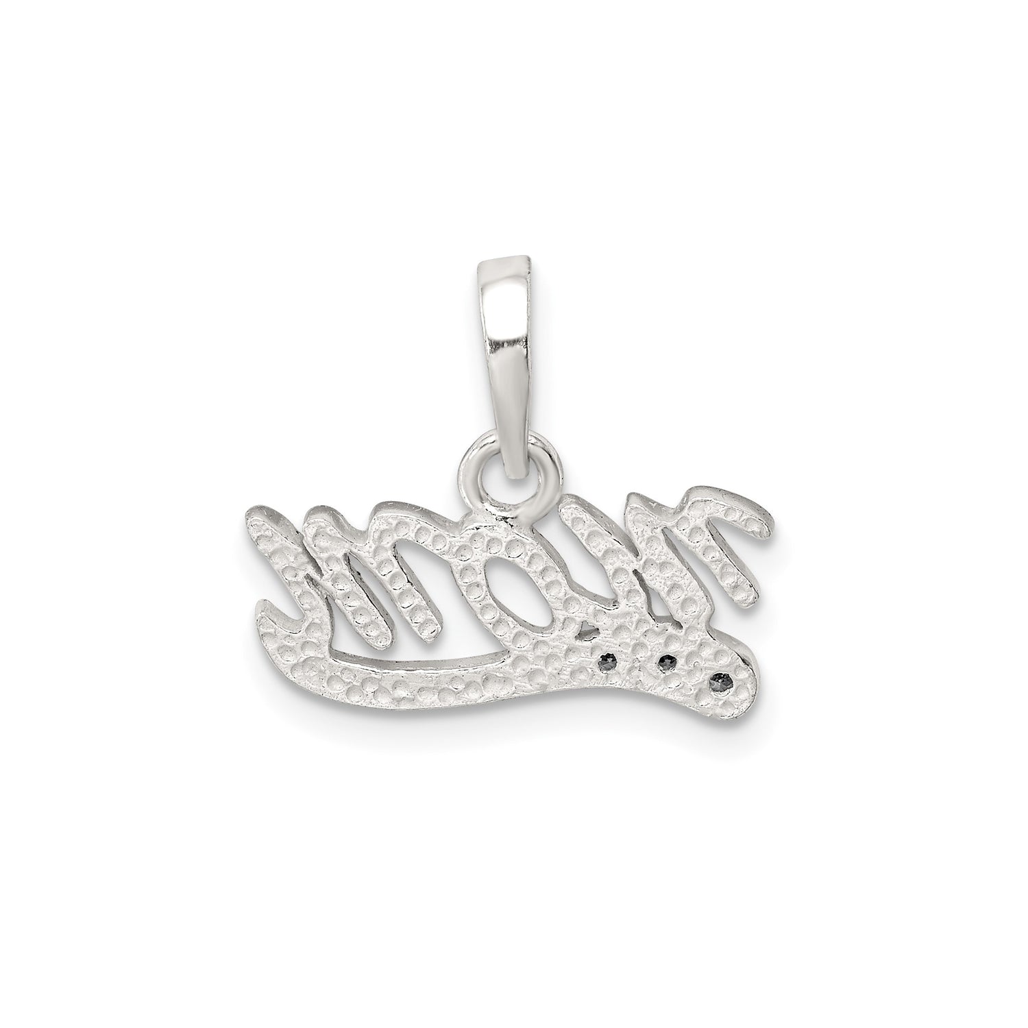 Sterling Silver Mom Pendant with Cubic Zirconia, Cursive Script Family Jewelry for Women