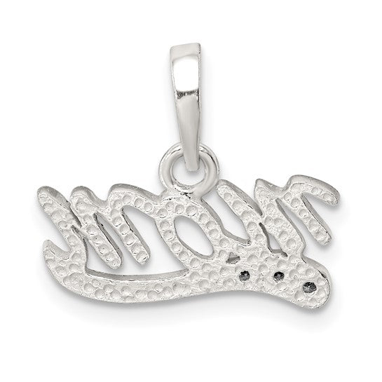 Sterling Silver Mom Pendant with Cubic Zirconia, Cursive Script Family Jewelry for Women