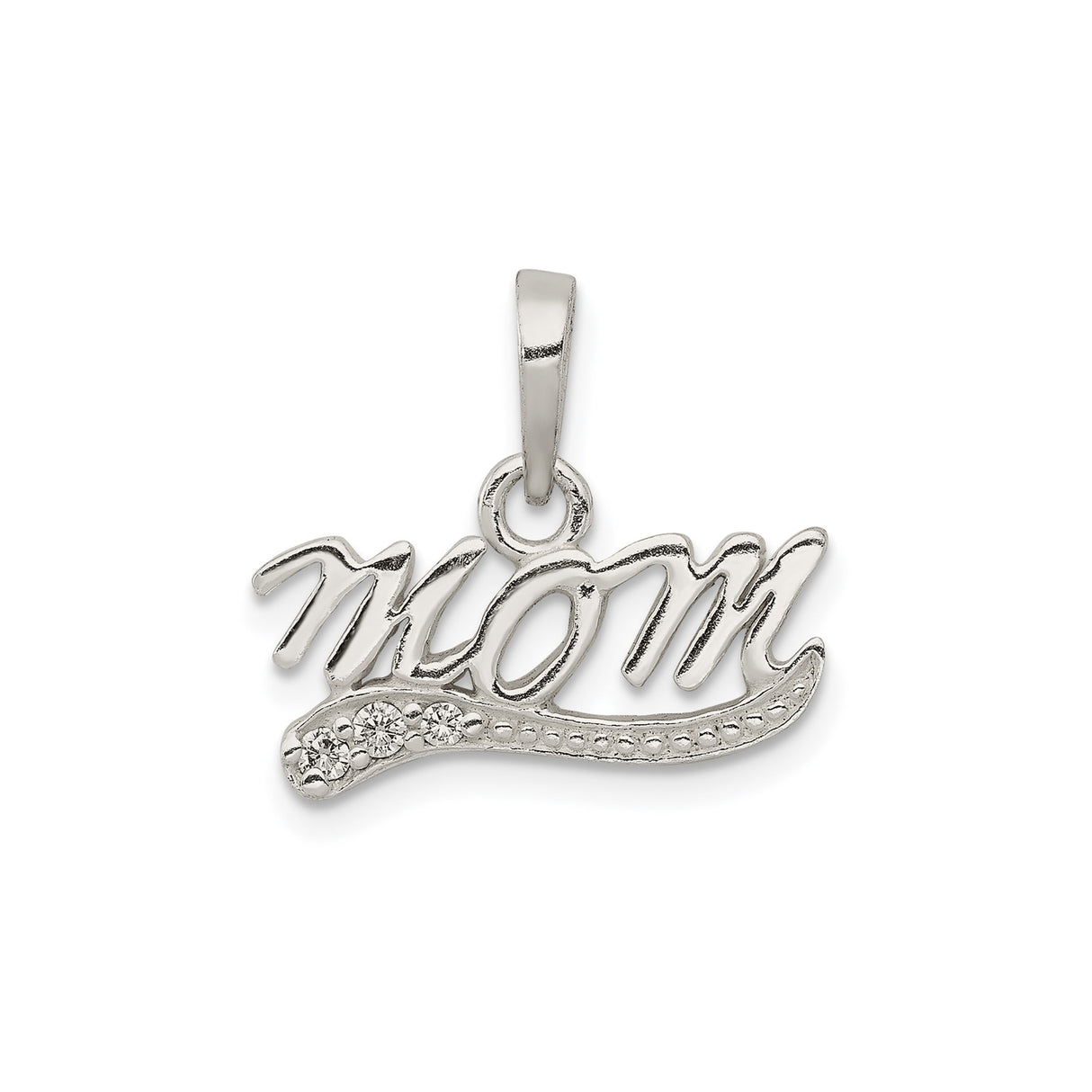 Sterling Silver Mom Pendant with Cubic Zirconia, Cursive Script Family Jewelry for Women