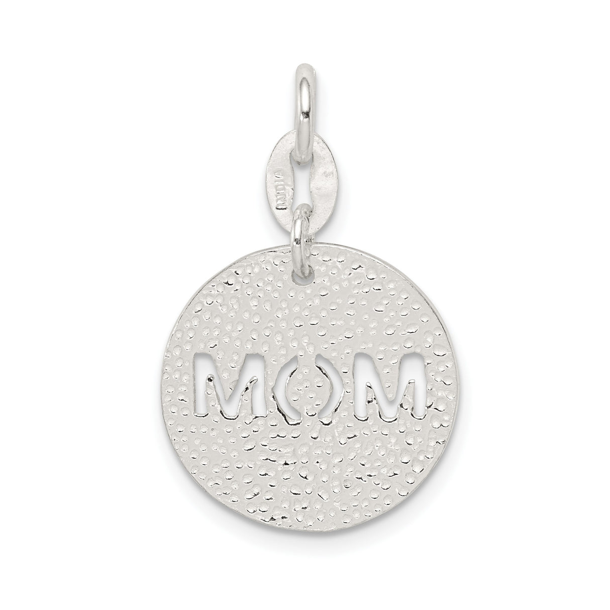 Sterling Silver Pendant with Mom Cutout and Love Symbol, Sentimental Circle Charm for Women
