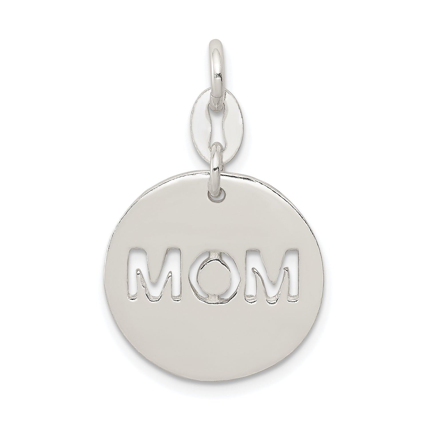 Sterling Silver Pendant with Mom Cutout and Love Symbol, Sentimental Circle Charm for Women