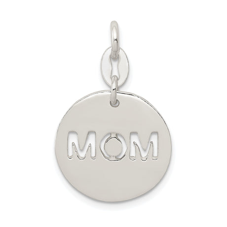Sterling Silver Pendant with Mom Cutout and Love Symbol, Sentimental Circle Charm for Women