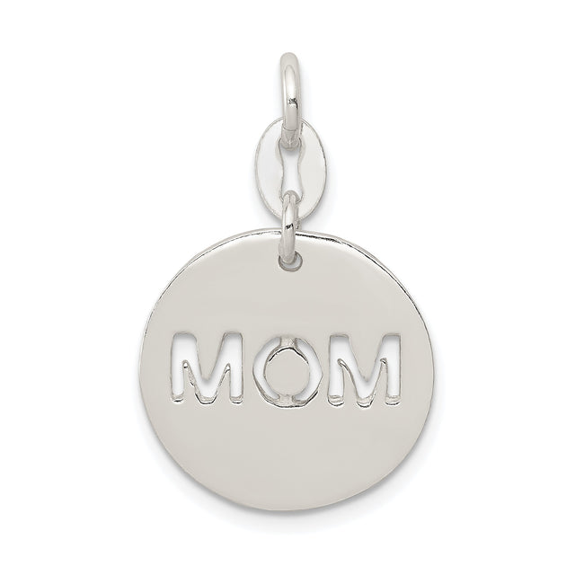 Sterling Silver Pendant with Mom Cutout and Love Symbol, Sentimental Circle Charm for Women