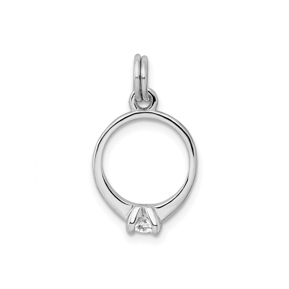 Sterling Silver Engagement Ring Charm Pendant with Cubic Zirconia, Solitaire Style