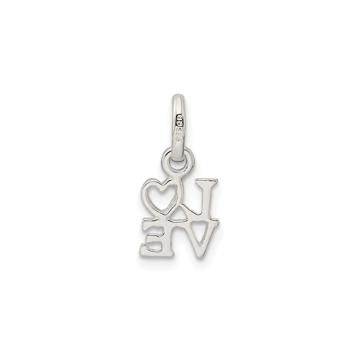 Sterling Silver LOVE Pendant Charm with Heart Symbol and Bold Lettering Design