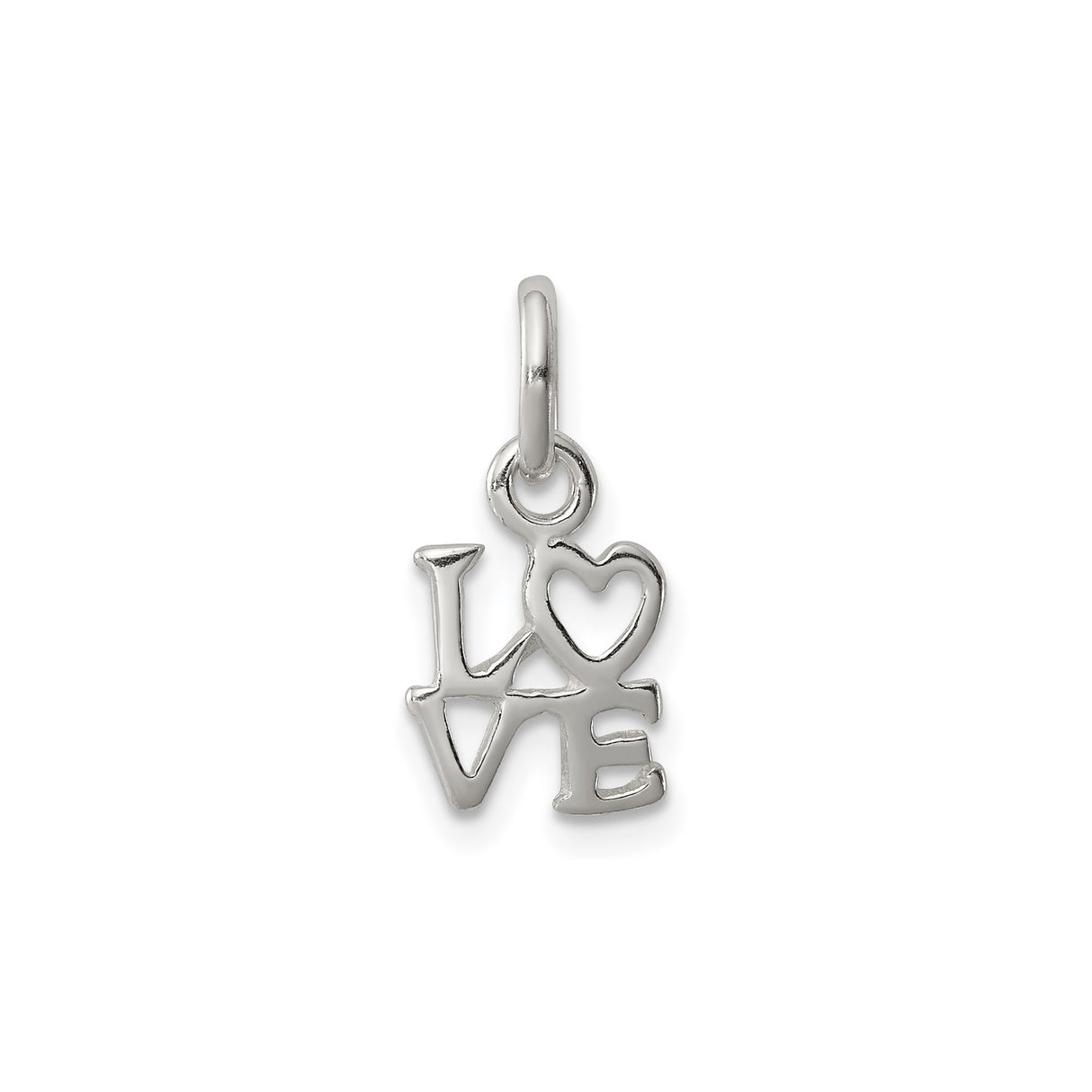Sterling Silver LOVE Pendant Charm with Heart Symbol and Bold Lettering Design