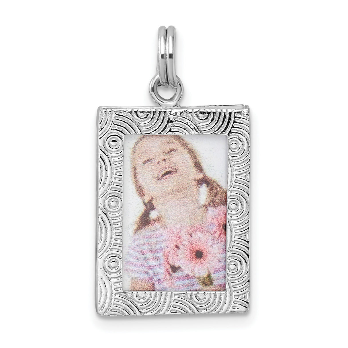 Polished Picture Frame Charm Pendant in Real 925 Sterling Silver