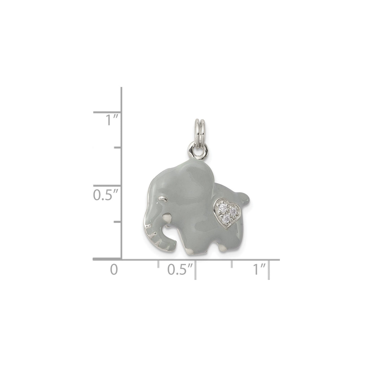 Sterling Silver Elephant Pendant with Cubic Zirconia and Heart Detail