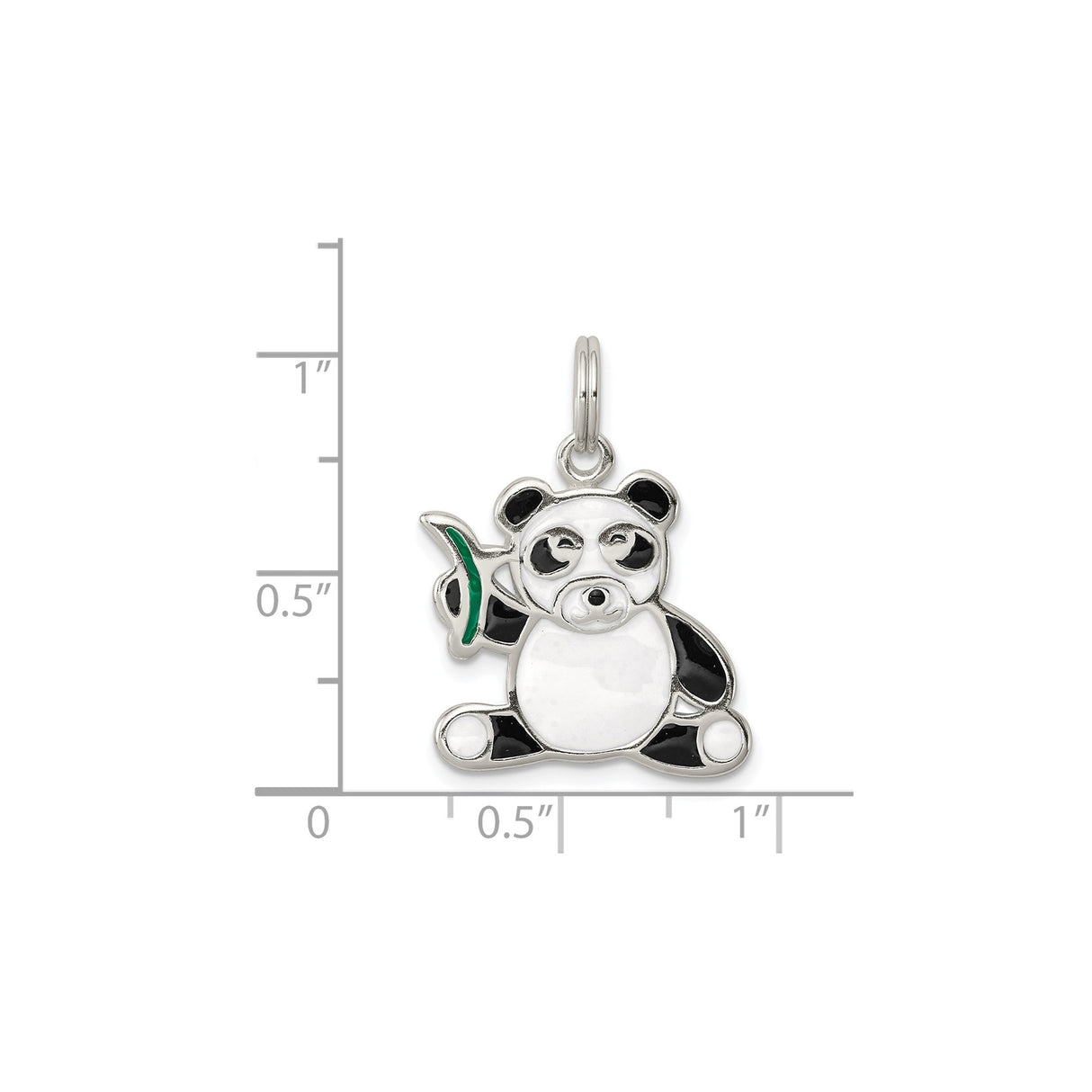 Sterling Silver Panda Bear Pendant with Black and White Enamel and Green Bamboo Accent