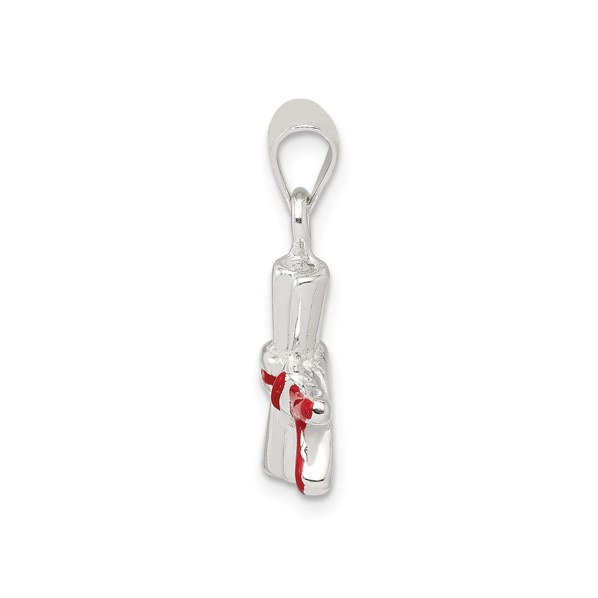 Sterling Silver Italian Horn Pendant with Red Enamel Cornicello Charm, Good Luck Talisman