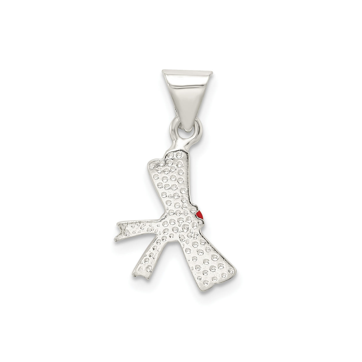 Sterling Silver Italian Horn Pendant with Red Enamel Cornicello Charm, Good Luck Talisman
