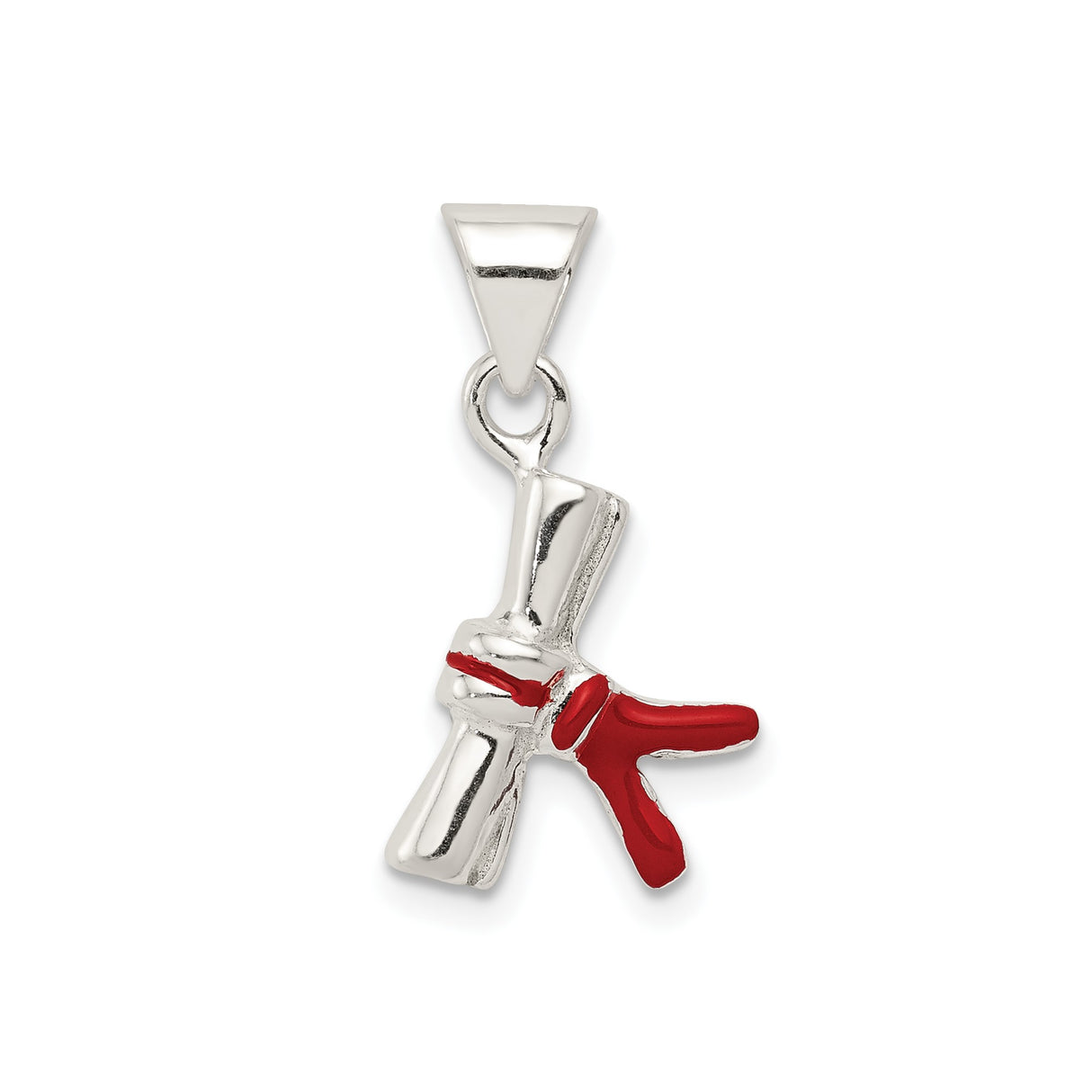 Sterling Silver Italian Horn Pendant with Red Enamel Cornicello Charm, Good Luck Talisman