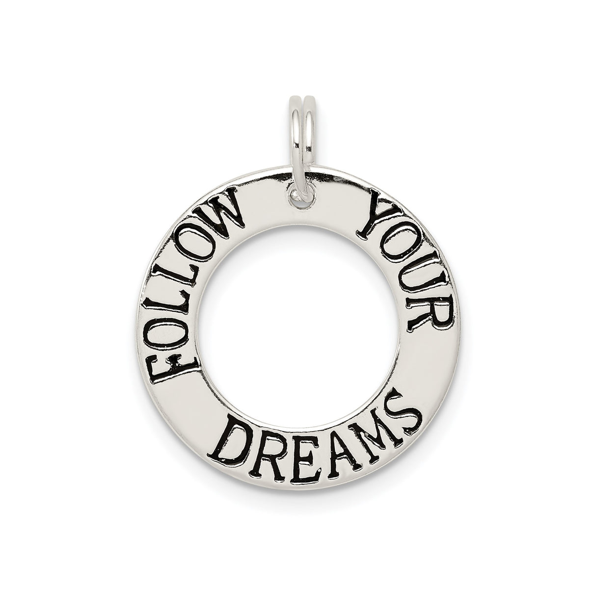 Sterling Silver Open Circle Pendant, Follow Your Dreams Inspirational Jewelry for Women and Unisex