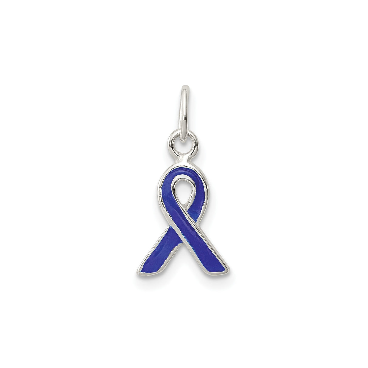 Sterling Silver Awareness Ribbon Pendant with Blue Enamel, Support Symbol for Colon Cancer or Advocacy