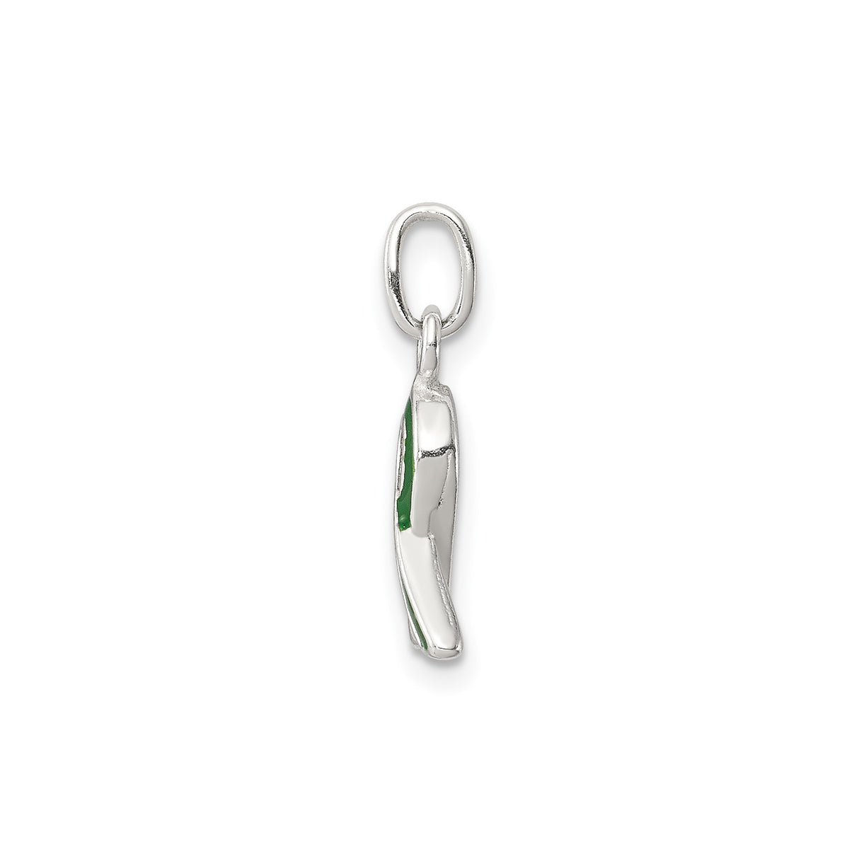 Sterling Silver Awareness Ribbon Pendant with Green Enamel for Mental Health and Organ Donation