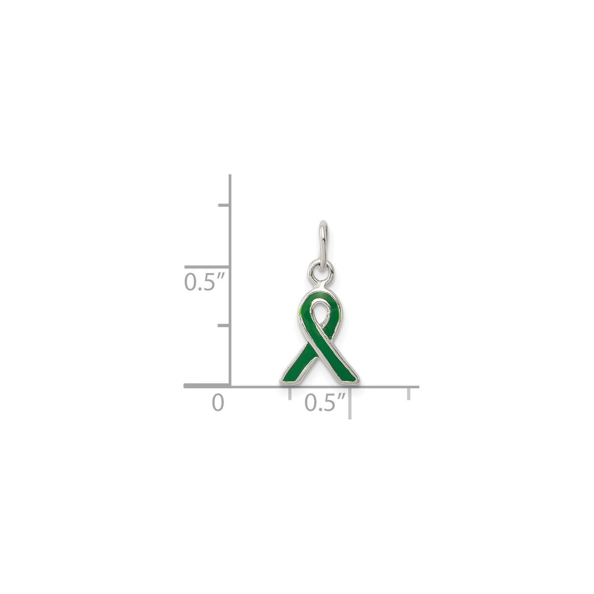 Sterling Silver Awareness Ribbon Pendant with Green Enamel for Mental Health and Organ Donation