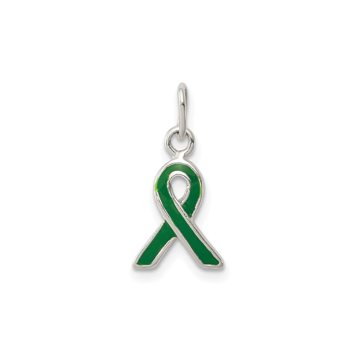 Sterling Silver Awareness Ribbon Pendant with Green Enamel for Mental Health and Organ Donation