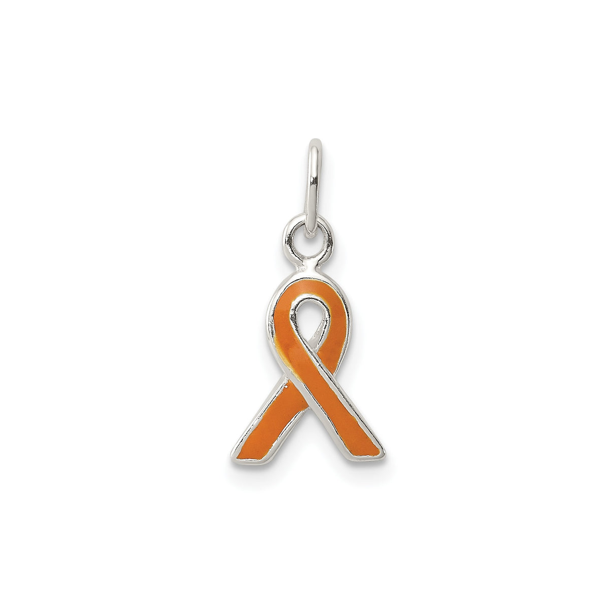 Sterling Silver Pendant with Orange Awareness Ribbon and Enamel Fill for Health Causes