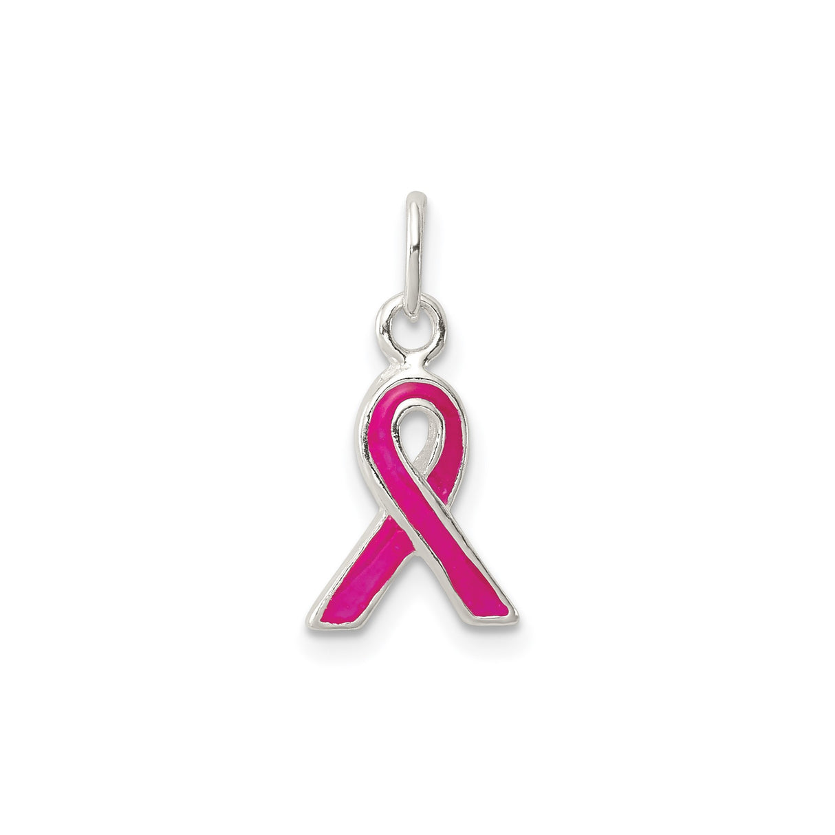 Sterling Silver Pink Ribbon Pendant Charm, Breast Cancer Awareness Jewelry for Women