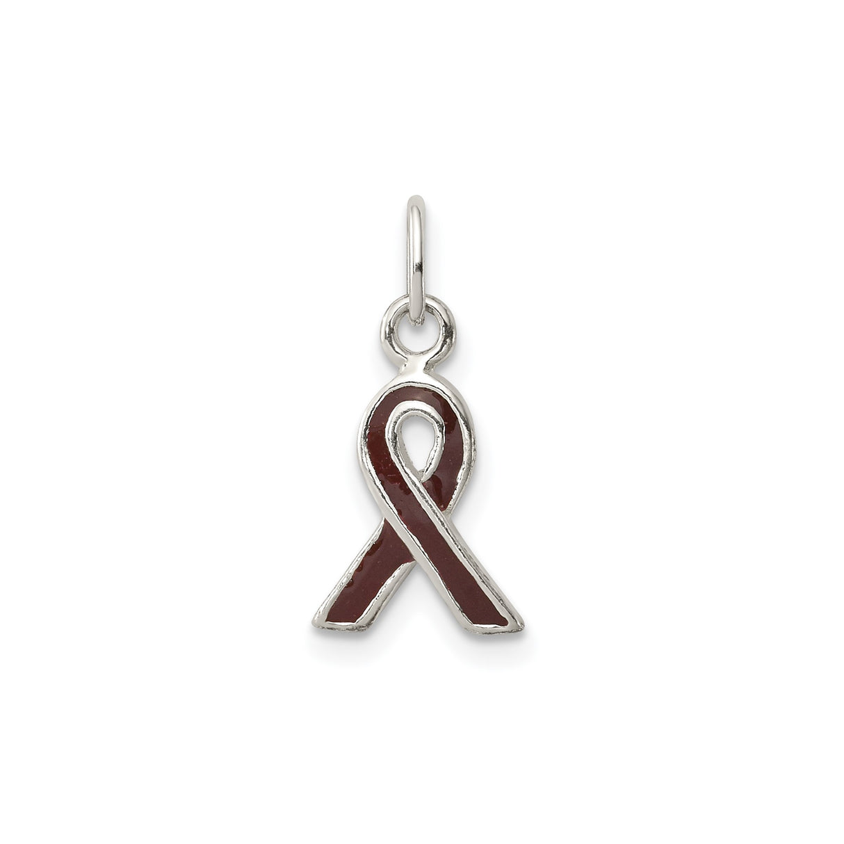 Sterling Silver Awareness Ribbon Pendant with Dark Red Enamel, Multiple Myeloma and Heart Health Theme