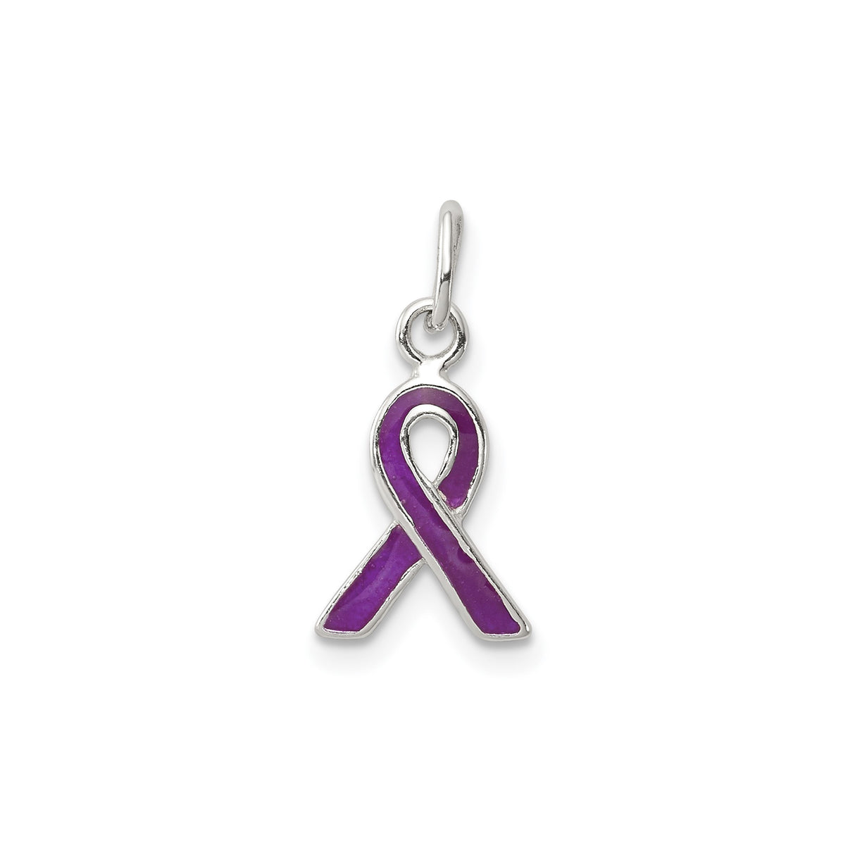 Sterling Silver Awareness Pendant with Purple Enamel Ribbon, Symbolic Jewelry for Women