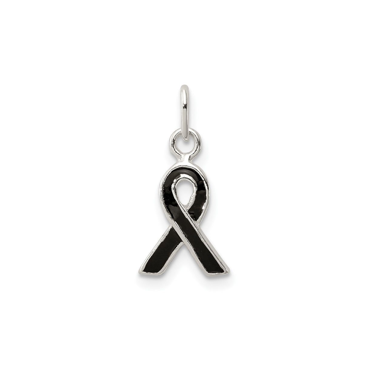 Sterling Silver Awareness Ribbon Pendant with Black Enamel, Memorial and Grief Support Jewelry