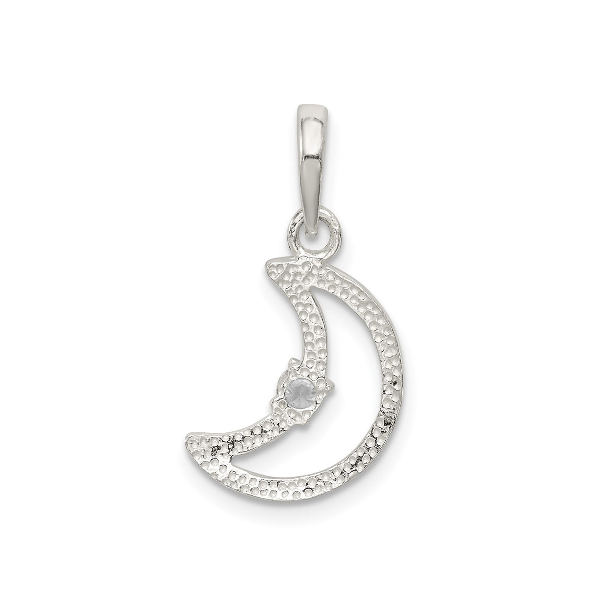 Sterling Silver Crescent Moon Pendant with Cubic Zirconia, Celestial Boho Necklace for Women
