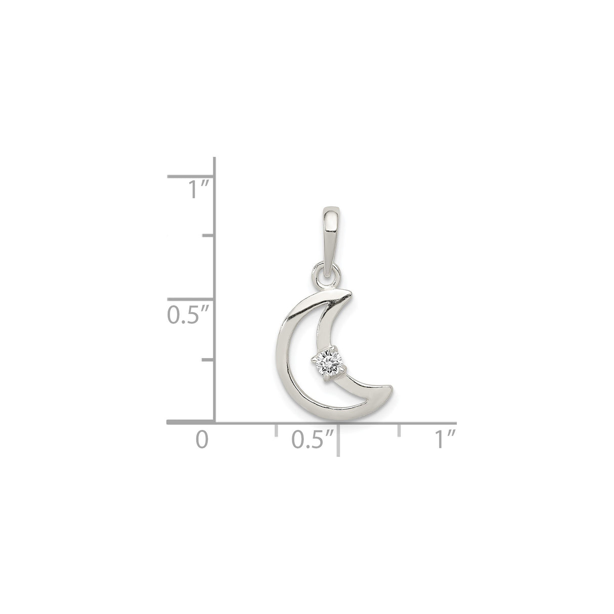 Sterling Silver Crescent Moon Pendant with Cubic Zirconia, Celestial Boho Necklace for Women