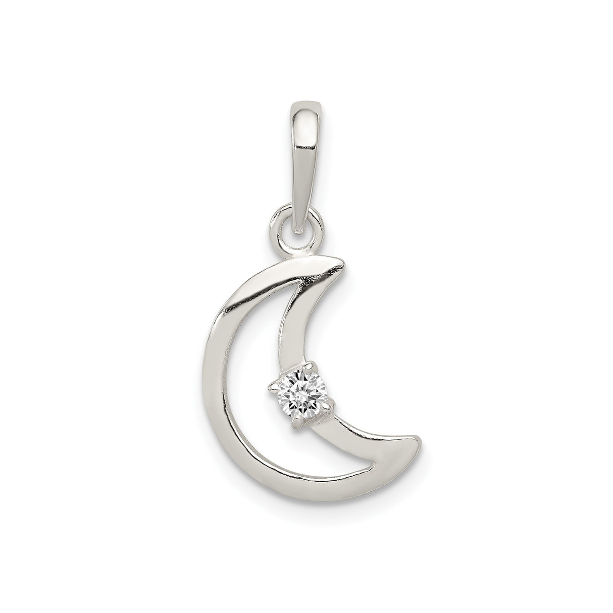 Sterling Silver Crescent Moon Pendant with Cubic Zirconia, Celestial Boho Necklace for Women