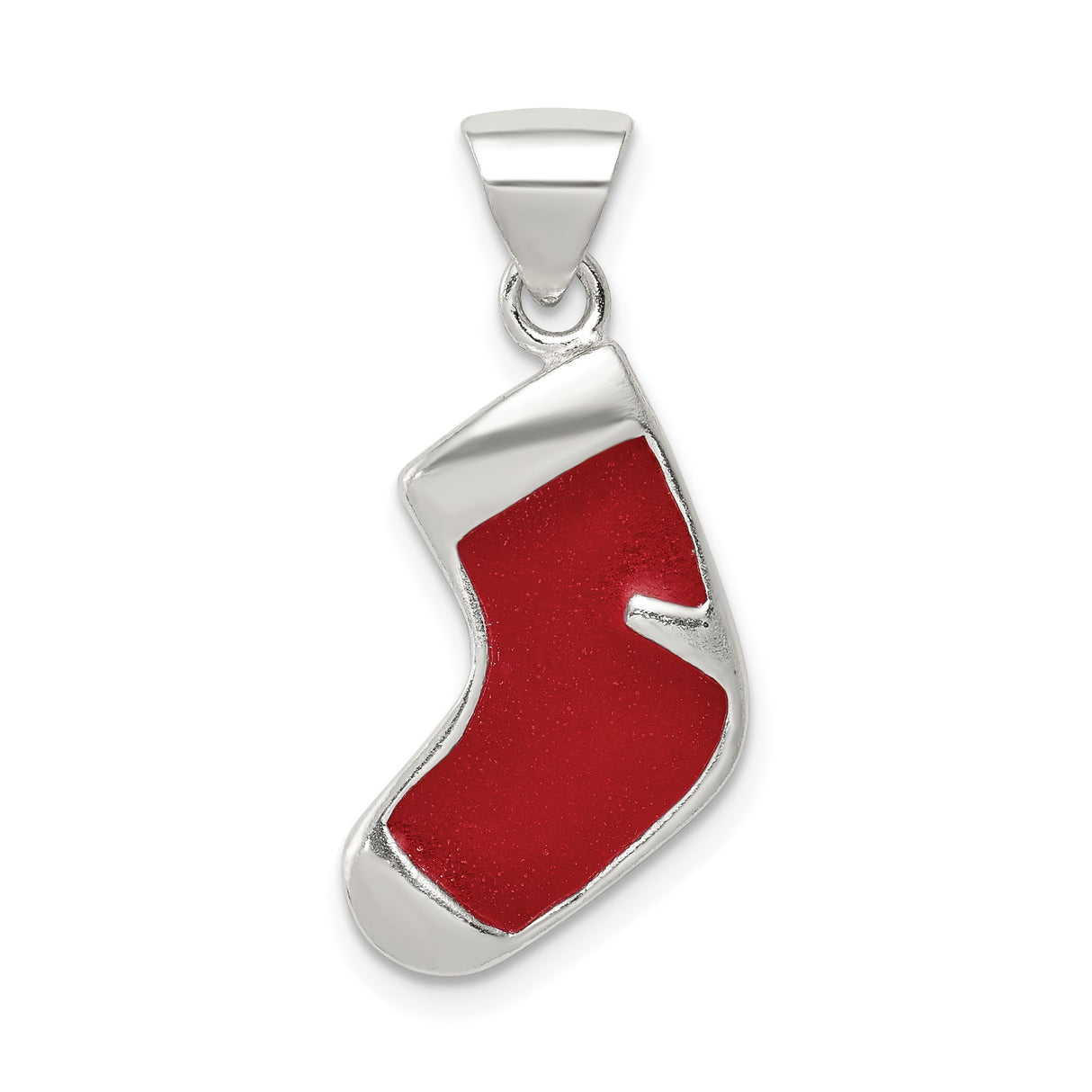 Sterling Silver Christmas Stocking Pendant with Red Enamel, Festive Holiday Charm