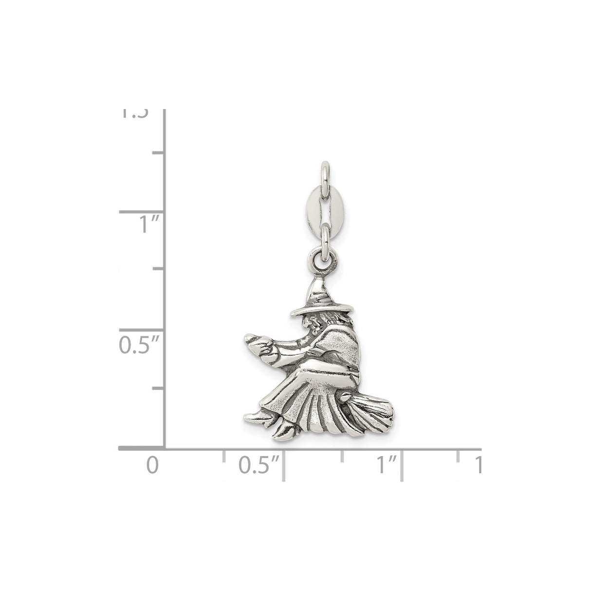 Sterling Silver Witch on Broomstick Pendant, Gothic Wiccan Halloween Charm for Women