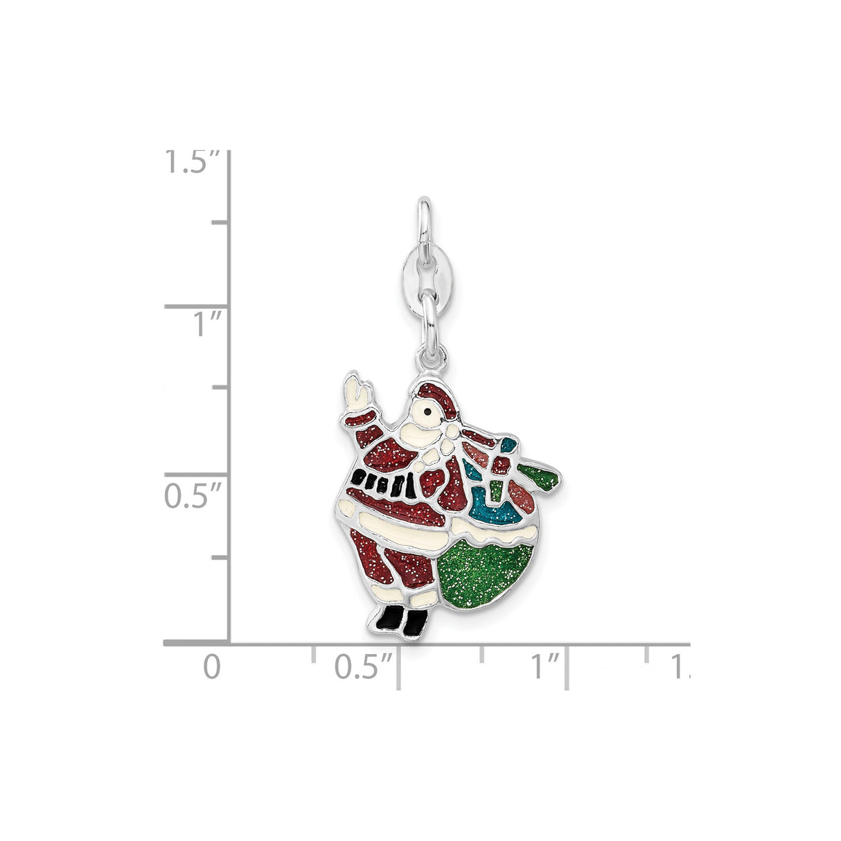 Sterling Silver Santa Claus Charm with Red, Green and White Enamel Accents, Festive Holiday Design