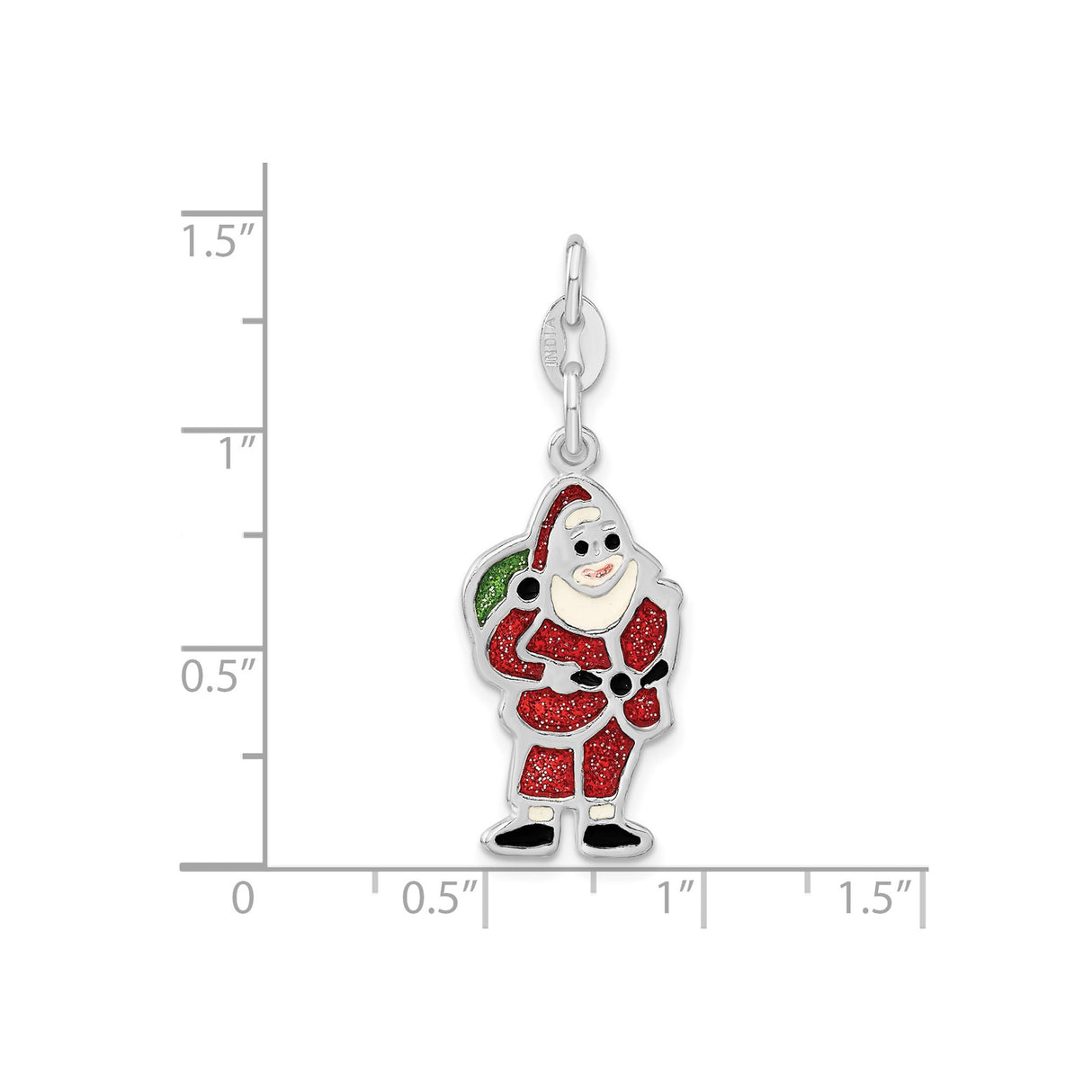 Sterling Silver Santa Claus Charm Pendant with Red and Green Enamel, Christmas Theme