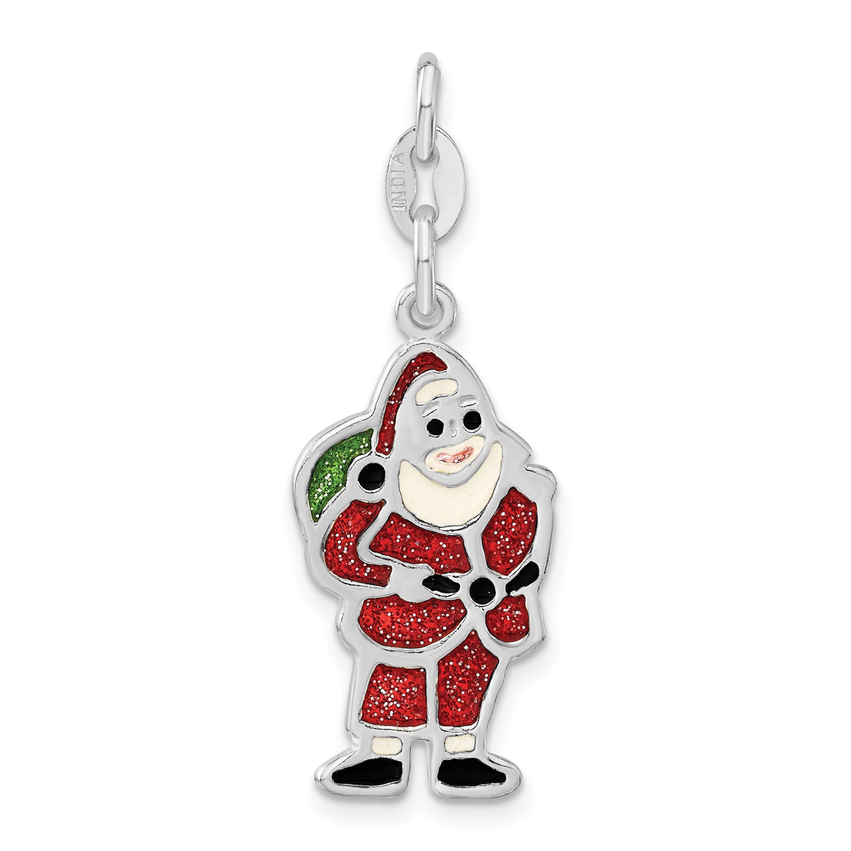 Sterling Silver Santa Claus Charm Pendant with Red and Green Enamel, Christmas Theme