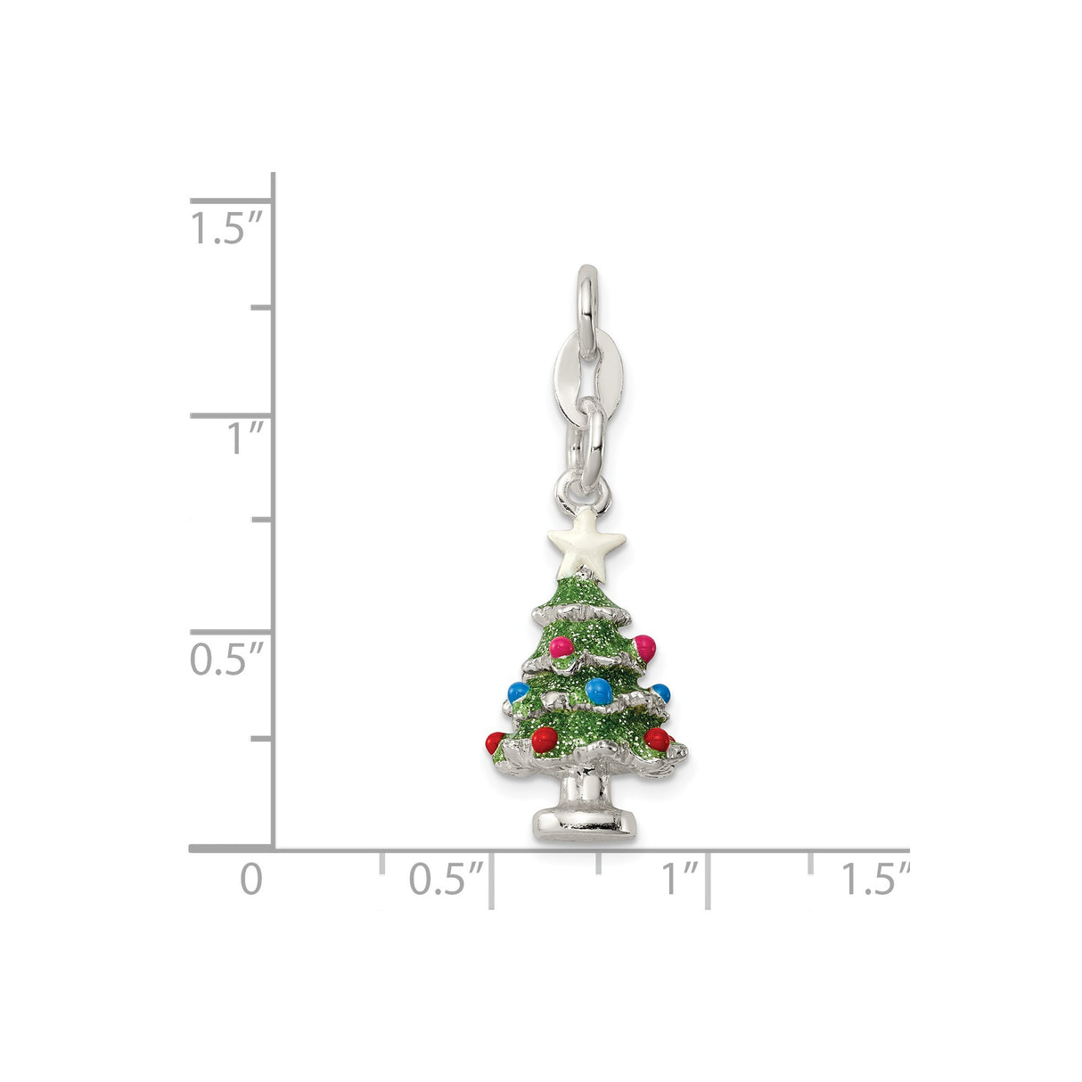 Sterling Silver Christmas Tree Charm with Green Enamel and White Star, Holiday Pendant